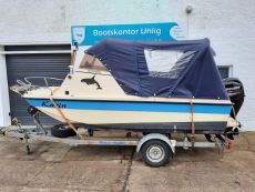 Kajütboot Angelboot Ockelbo kurze Kajüte neuwertige Persenning Kajütboot Angelboot Ockelbo kurze Kajüte neuwertige Persenning