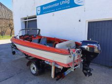 Motorboot Ibis + Motor Suzuki 15PS 4-Takt + Strassentrailer + viel Zubehör